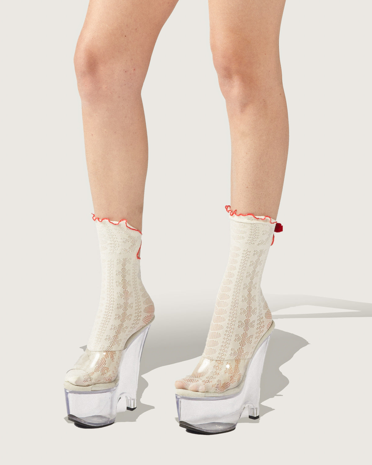 Heartfelt Kitten Socks in Off-White/Red