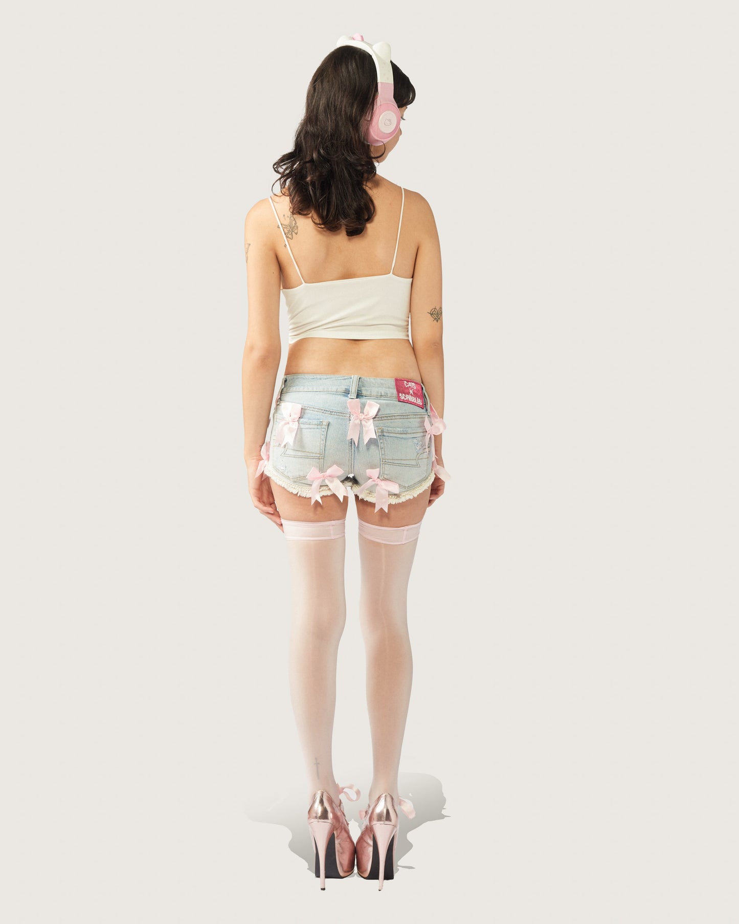 Bubble-gum Bow Denim Shorts