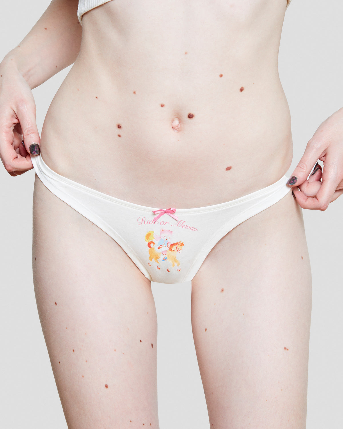 Ride or Meow Cheeky Thong in Off-White