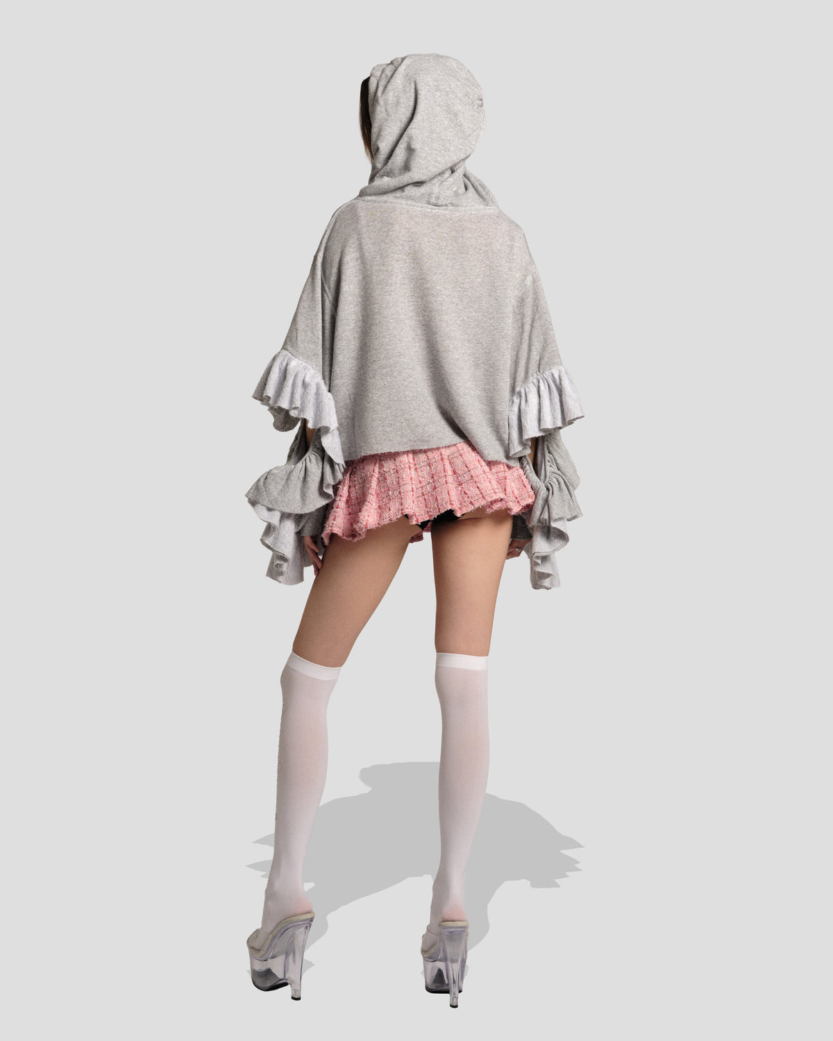 Kitty Senshi Ruffle Cropped Hoodie, full-length back view