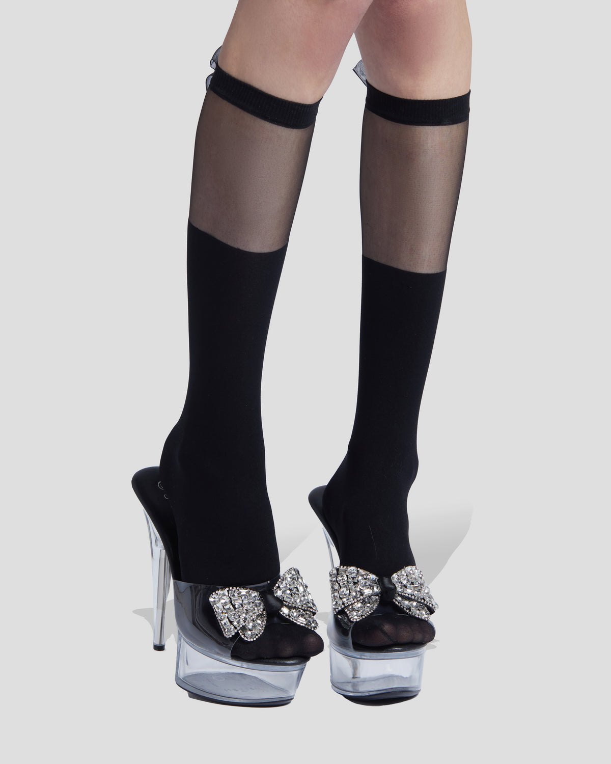 Angel Bow Thigh Highs in Soft Black