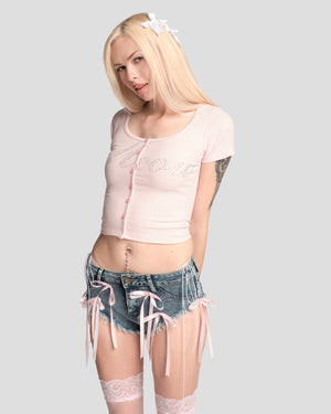 Meow Babe Button Tee in Blush Nude