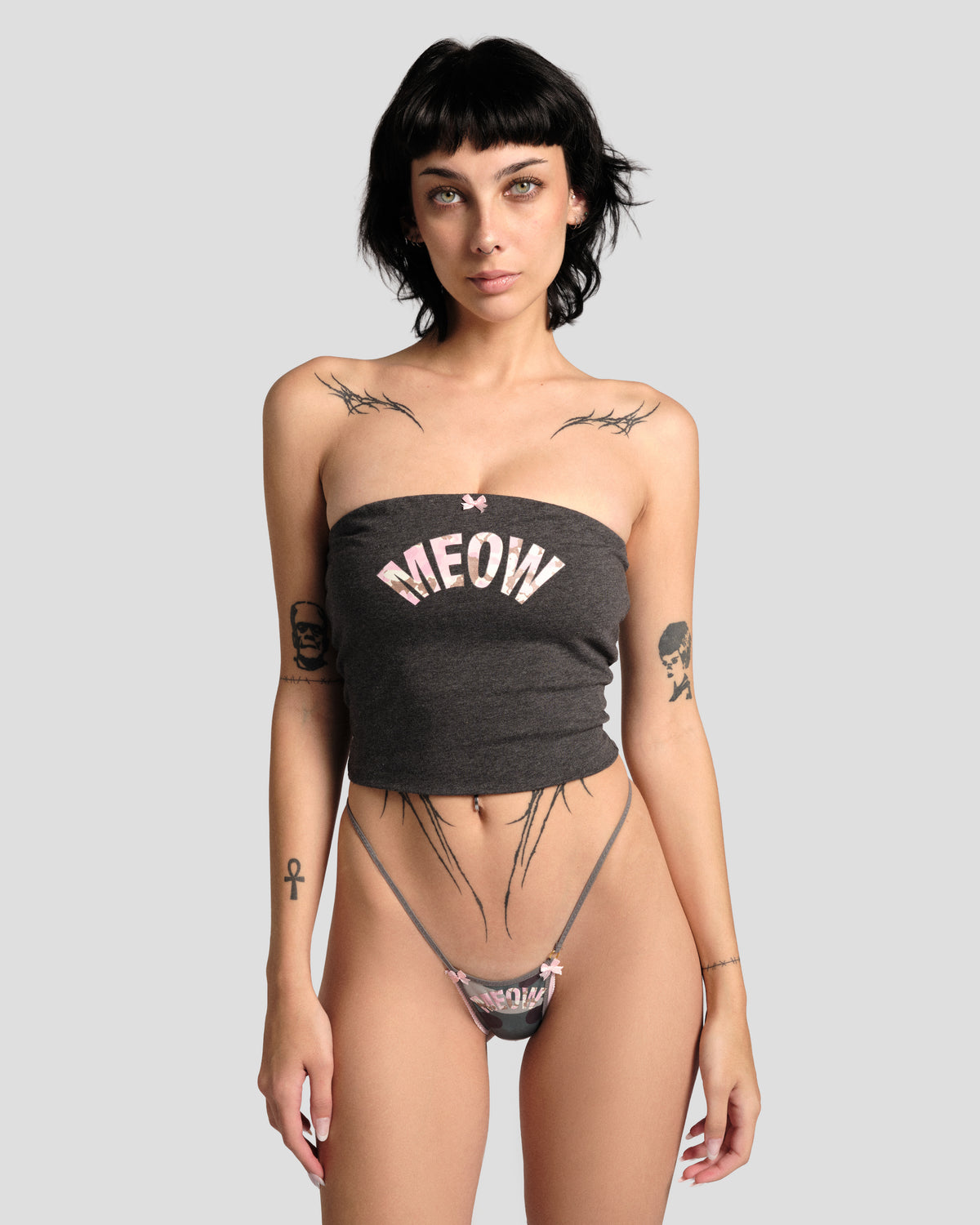 Micro Meow Combat Mochi G-String, front view with the matching tube top