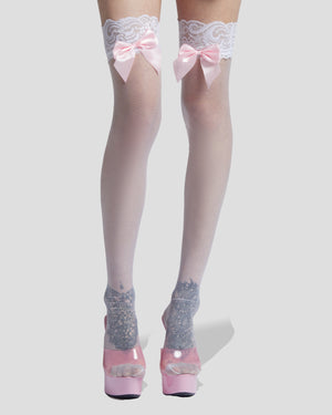 Sugar Bow Thigh Highs in White