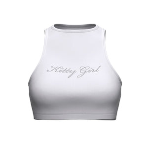 Kitty Girl Rhinestone Manbeater Crop in Soft White